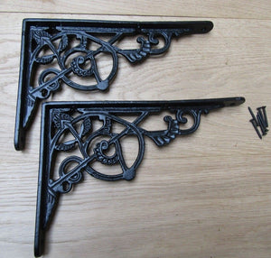 Pair Of 10inch Trellis Shelf Brackets Black Antique.