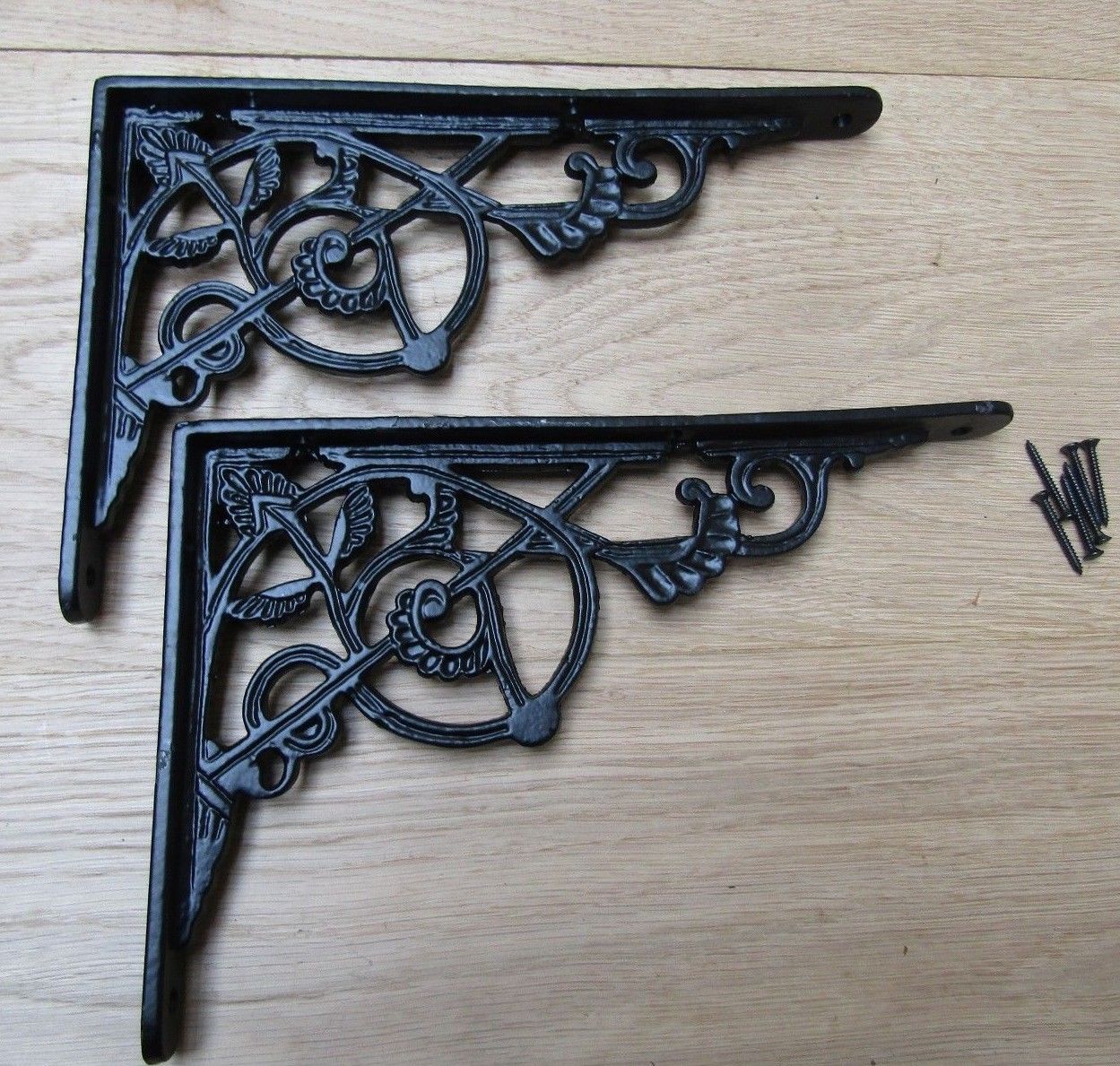 Pair Of 10inch Trellis Shelf Brackets Black Antique.