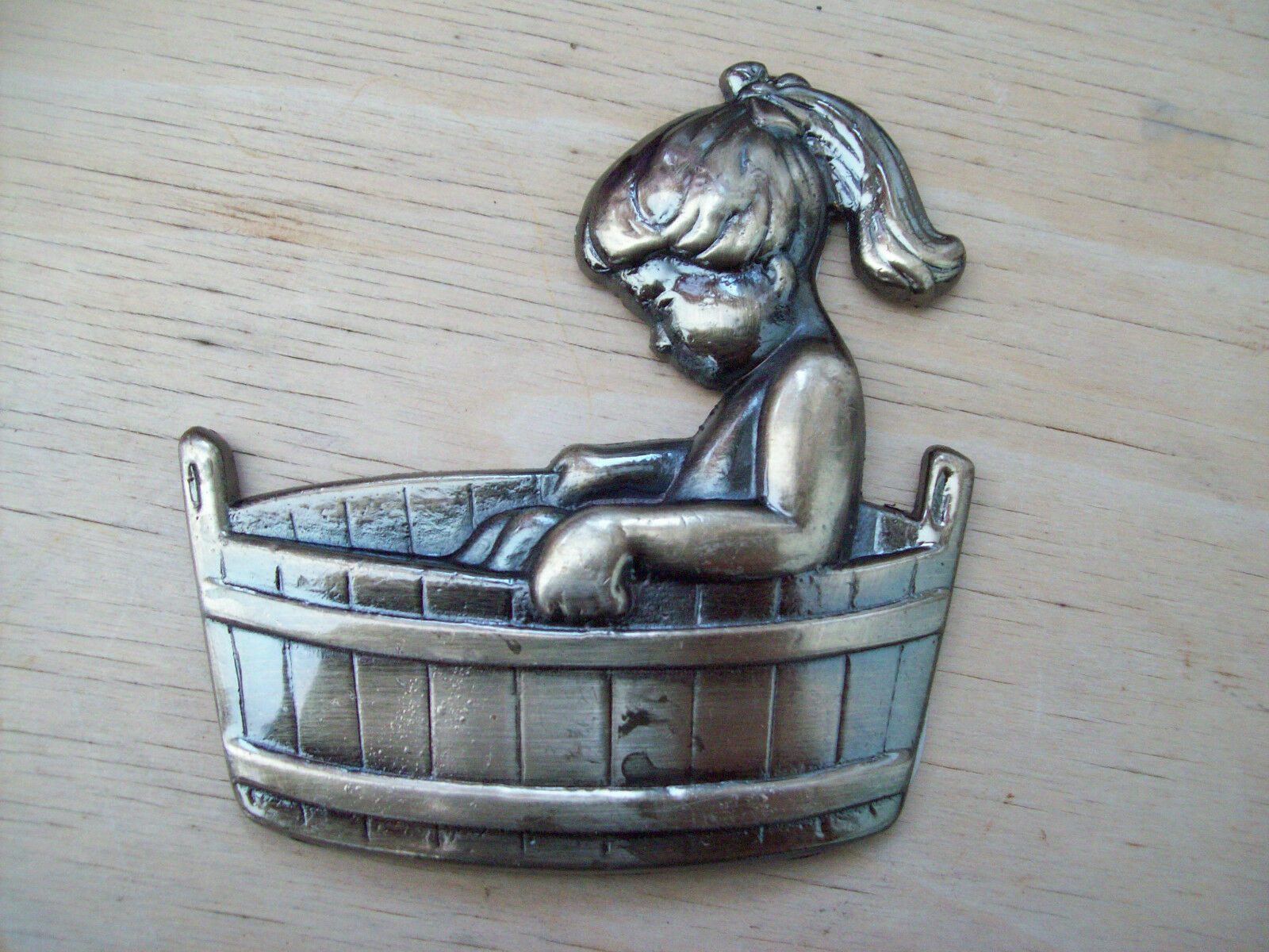 Steel Bathroom Tub Door Sign Antique Brass.