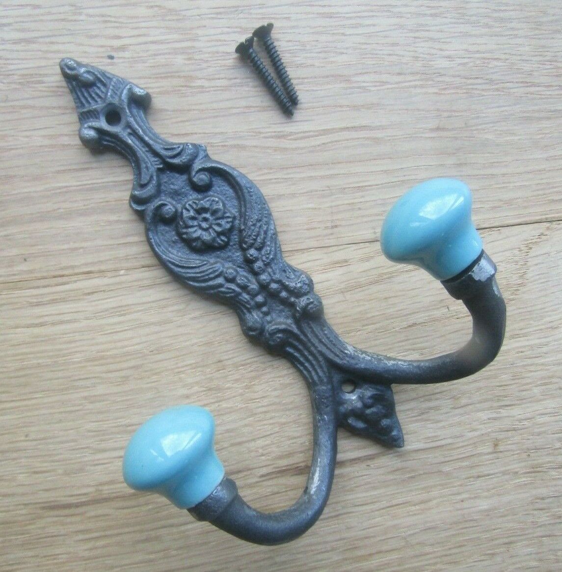 French Ornate Ceramic Hook Turquoise.