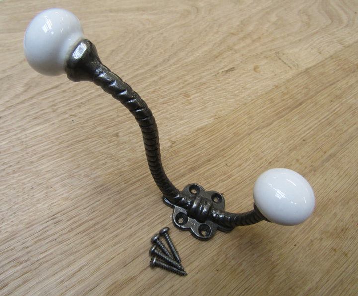 Twisted Ceramic Coat Hook Antique Iron.