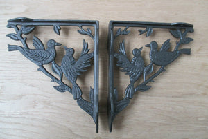 Pair Of Two Bird Shelf Brackets Antique Iron.