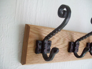 Black Antique Twisted 2 Metal Coat Hook Rail 27cm.