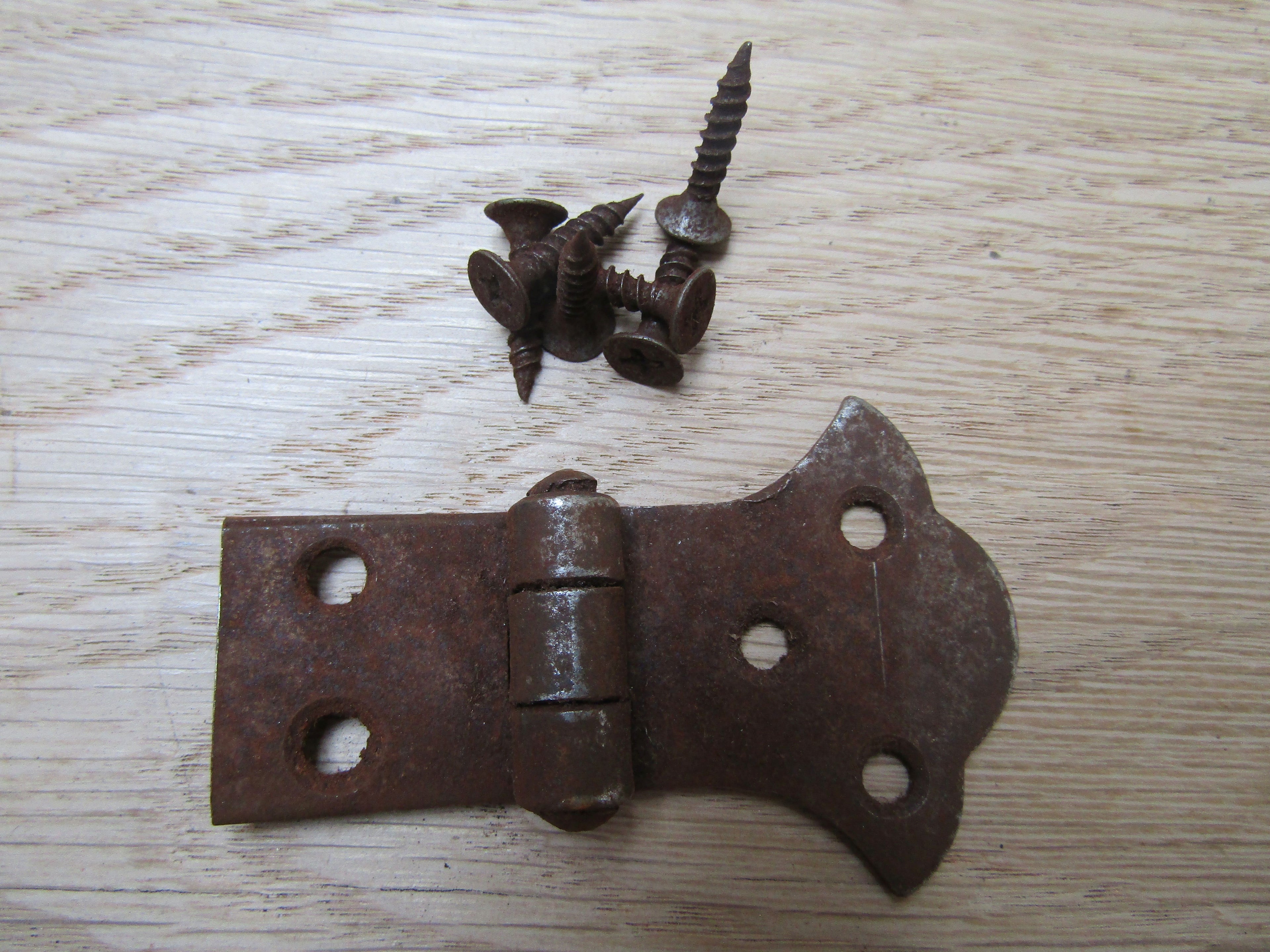 Pair of Unequal Butterfly Hinges rust.