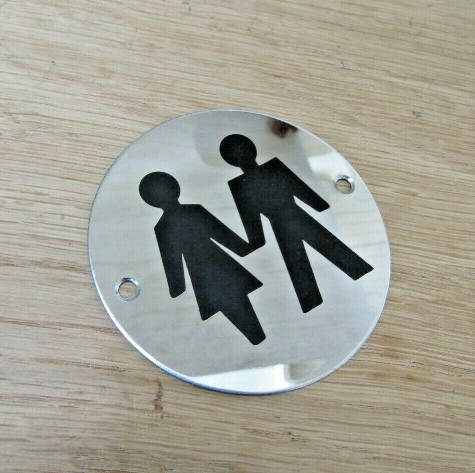 Circle Stainless Steel Unisex Door Sign.