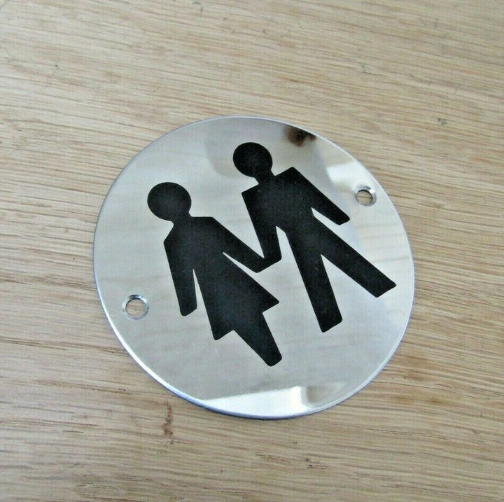 Circle Stainless Steel Unisex Door Sign.