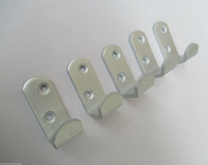 Pack of 5 Single robe Hooks Satin Aluminium.