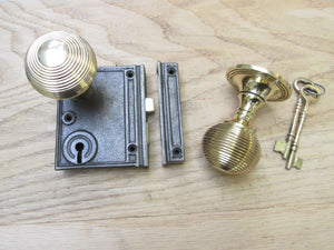 Vertical Rim Lock Antique Iron & Beehive Rim Brass Set.