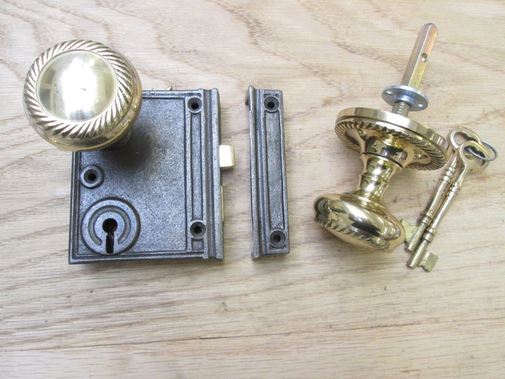 Vertical Rim Lock Antique Iron & Georgian Rim Brass Set.