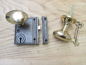 Vertical Rim Lock Antique Iron & Oval Brass Set.