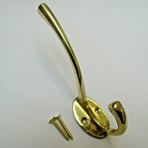 Pack Of 5 Victorian Coat Hooks Polished Brass.