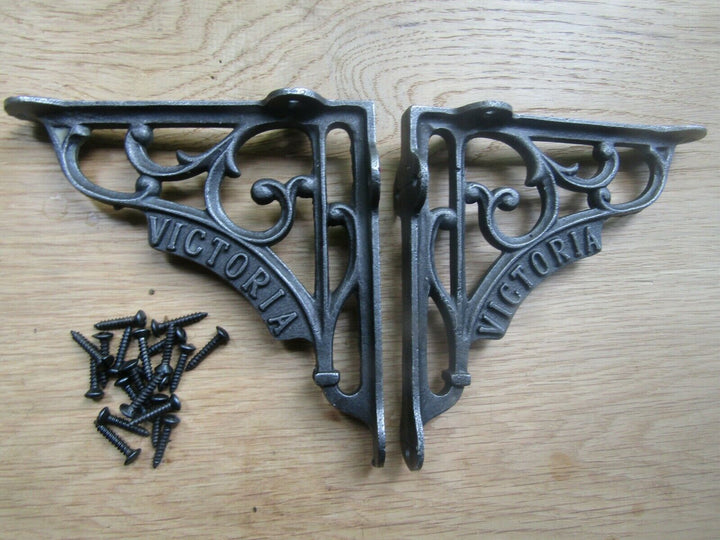 Pair Of 7x7.5inch Victoria Scroll Brackets Antique Iron.