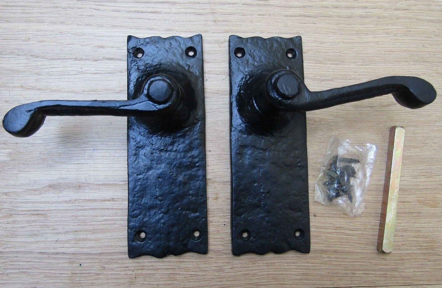 Pair Of Lever Latch Victorian Scroll Handles Black Antique.