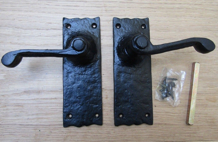 Pair Of Lever Latch Victorian Scroll Handles Black Antique.