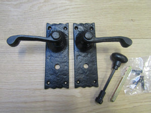 Pair Of Bathroom Lever Latch Victorian Scroll Handles Black Antique.