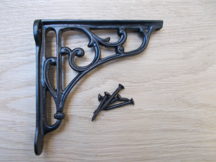 Pair Of 4inch Victorian Scroll Shelf Brackets Black Antique.
