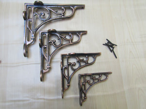 Pair Of 7inch Victorian Scroll Shelf Brackets Antique Copper.