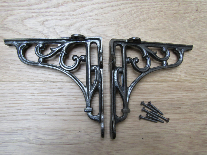 Pair Of 6inch Victorian Scroll Shelf Brackets Antique Iron.