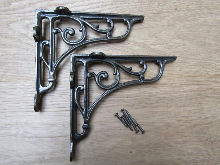 Pair Of 7inch Victorian Scroll Shelf Brackets Antique Iron.