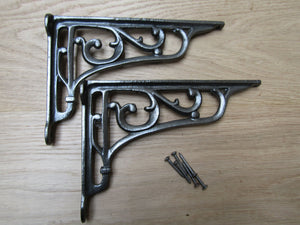 Pair Of 9inch Victorian Scroll Shelf Brackets Antique Iron.