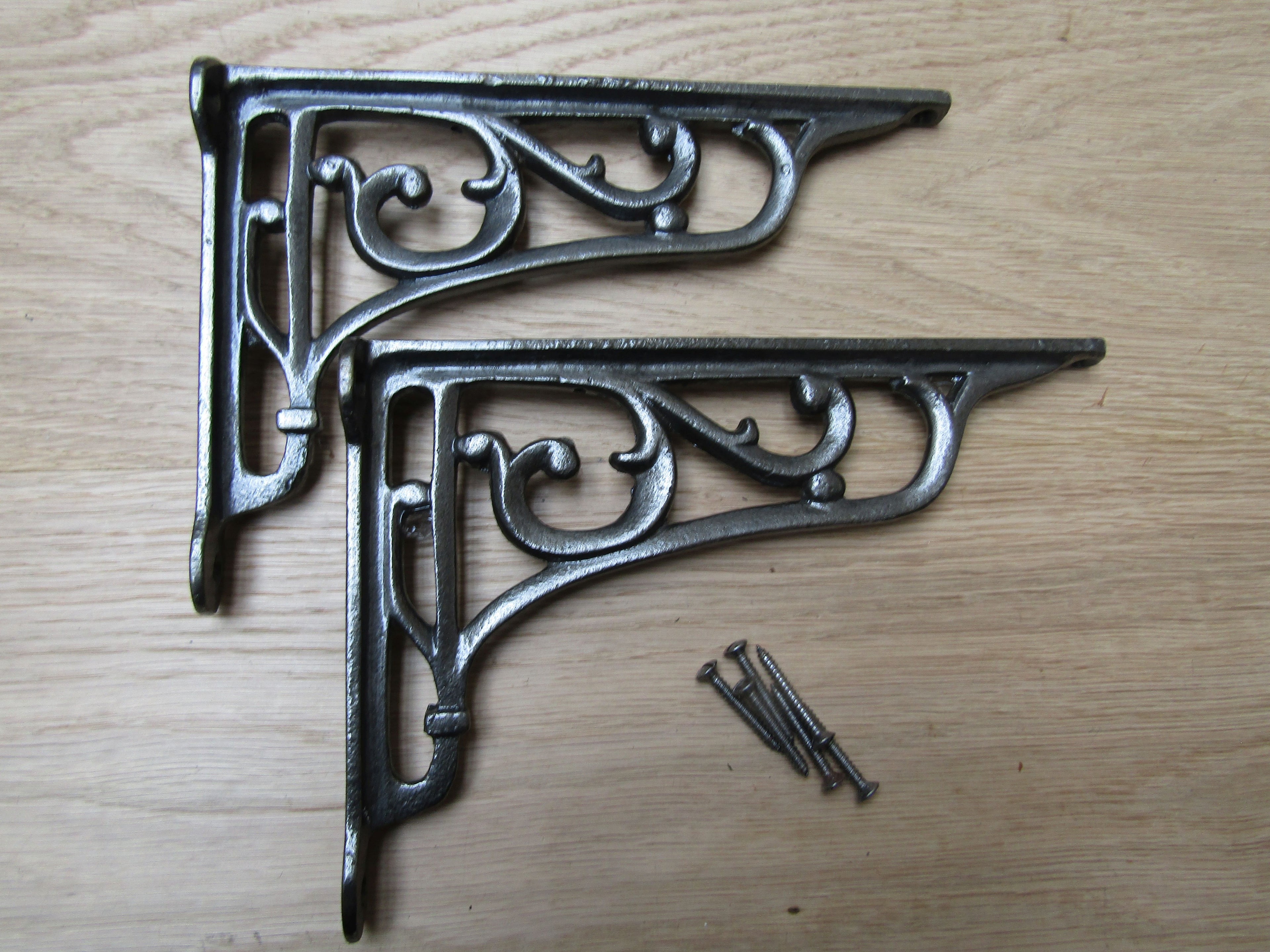 Pair Of 9inch Victorian Scroll Shelf Brackets Antique Iron.