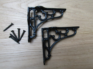 Pair Of 2.75inch Victorian Scroll Shelf Brackets Black Antique.