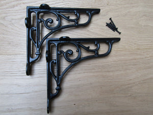 Pair Of 5inch Victorian Scroll Shelf Brackets Black Antique.