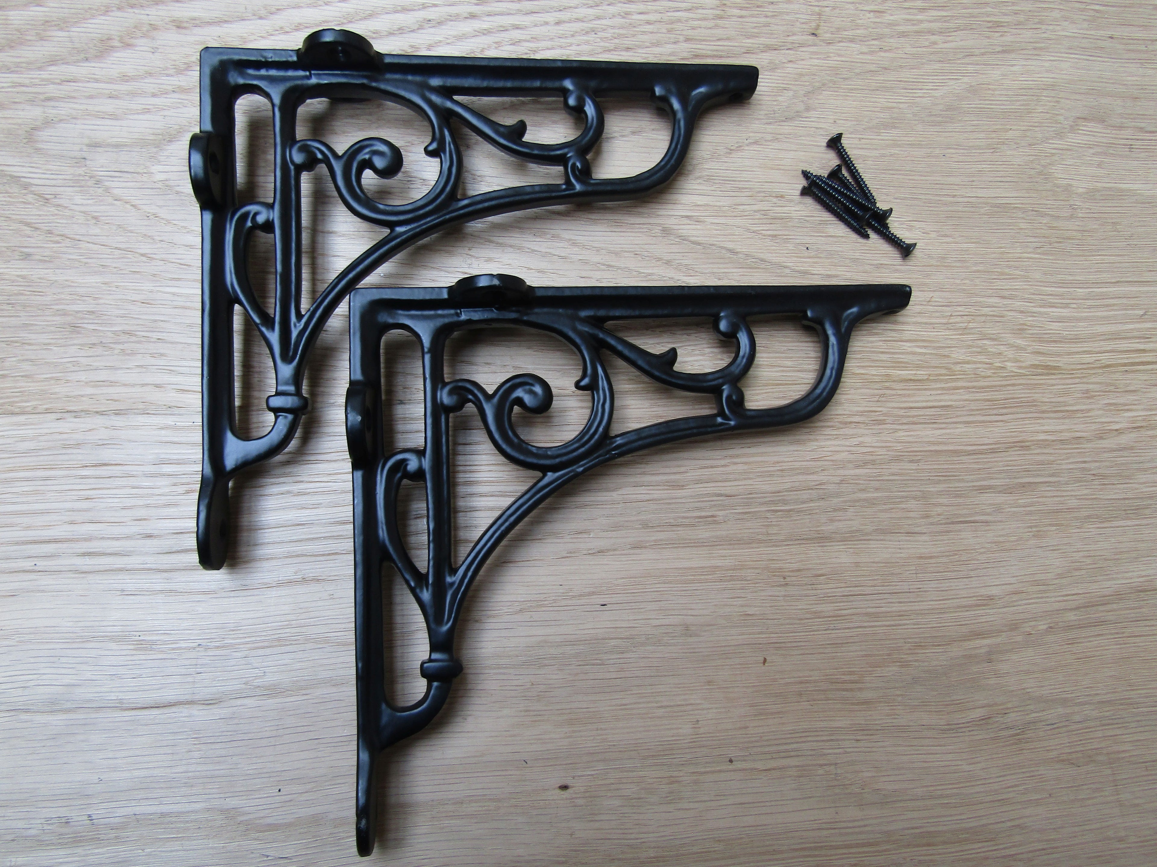 Pair Of 5inch Victorian Scroll Shelf Brackets Black Antique.