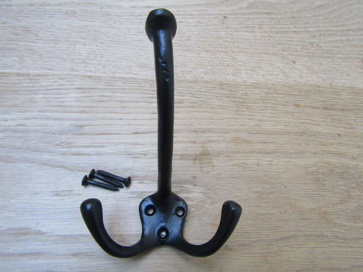 Pack Of 3 Victorian Triple Coat Hooks Black Antique.