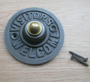 Visitors Welcome Door Bell Push Antique Iron.