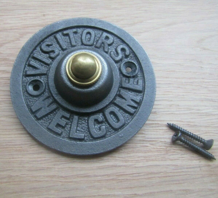 Visitors Welcome Door Bell Push Antique Iron.
