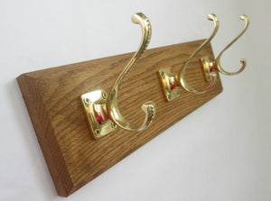 Polished Brass Georgian Volute Square 9 Hook Coat Rail 98cm.