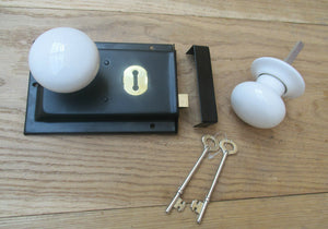 6inch Rim Lock Black & White Porcelain Knob Set.