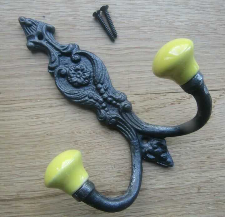French Ornate Ceramic Hook Yellow.